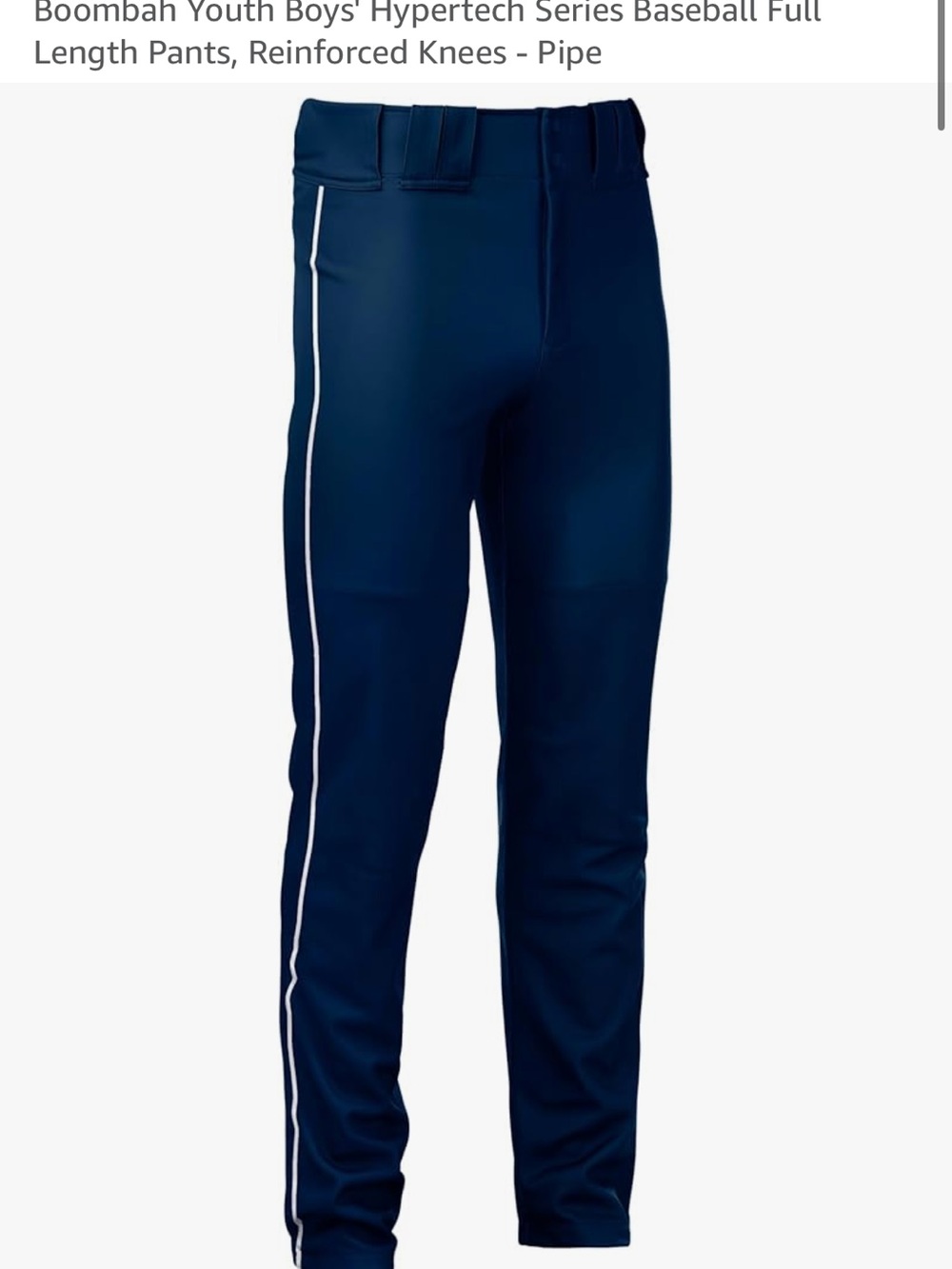 Boombah Youth Navy Baseball Pants with White Side Stripe